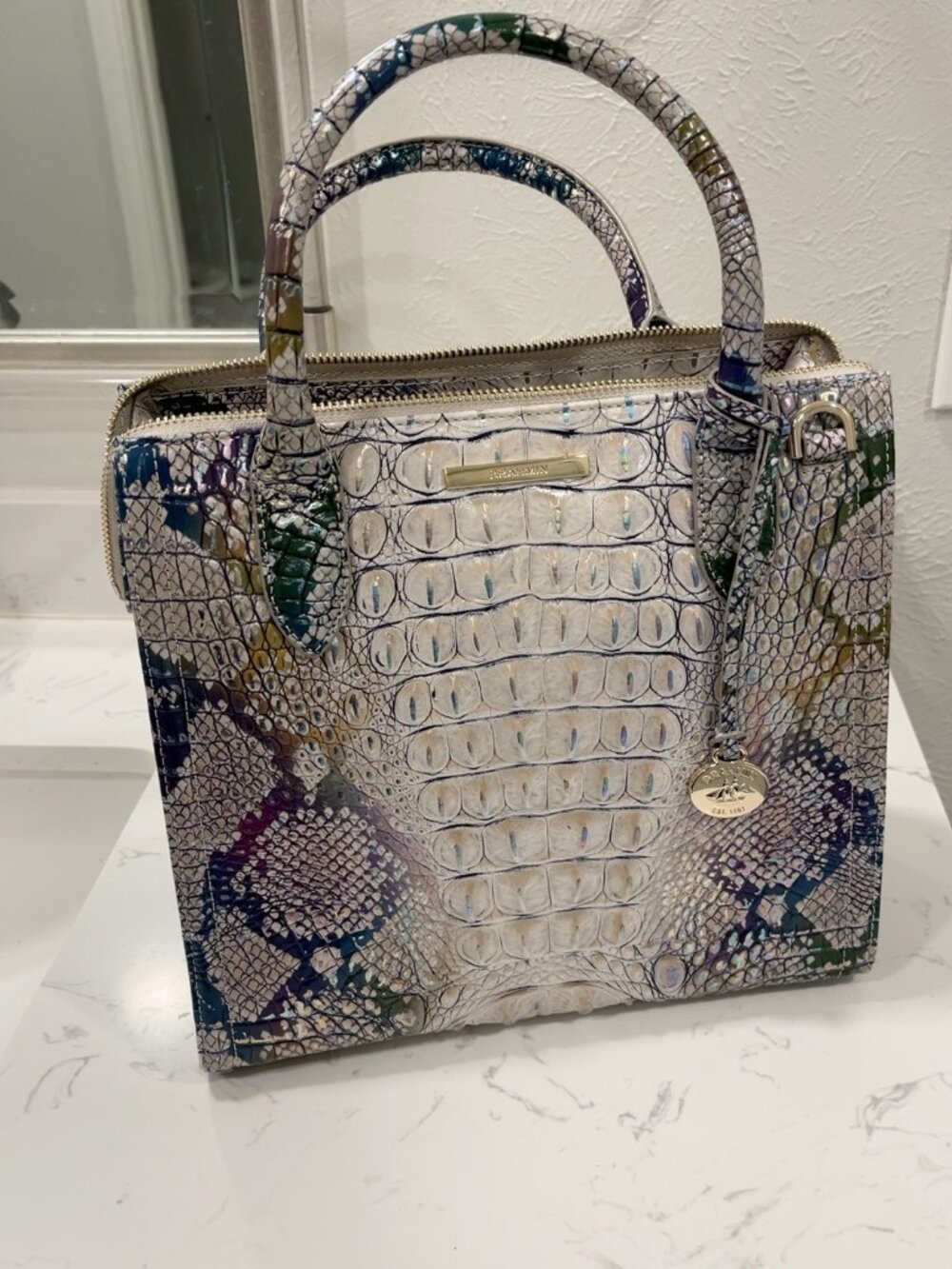 Brahmin Caroline Wonderland Iridescent Croc Embossed Leather Satchel